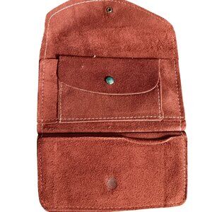 Vintage Hippie Wallet Brown Suede Coin Purse With Snap Button 6x4 1970's Leather